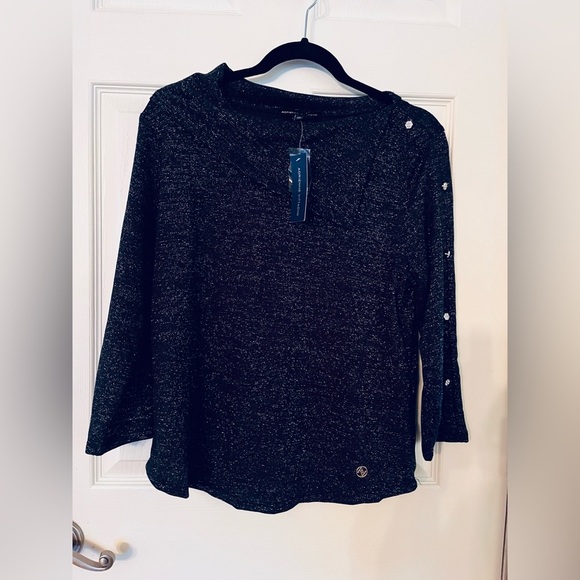Adrienne Vittadini Tops - Adrienne Vittadini Black with Silver Shimmer Long Sleeve Top with Button Accents